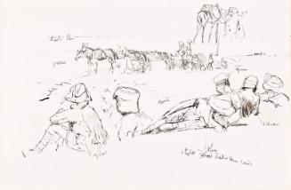 recto: Ships verso: Horses, Soldiers resting and Camel - leaf from Sketchbook - War