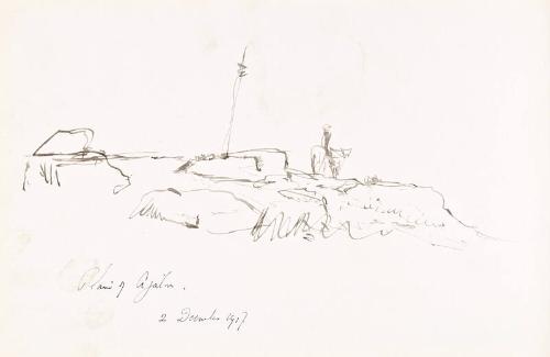 recto: Landscape with Two Trees, verso: Plain of Ajalon - leaf from Sketchbook - War