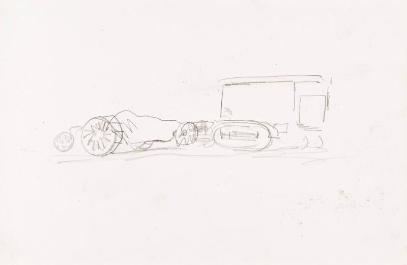 recto: Landscape, verso: Gun and Caterpillar Vehicle - leaf from Sketchbook - War
