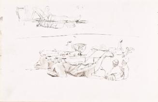 recto: Two Lansdscapes in Vignettes, Two Riders, verso:Man resting on Sunbed, Camels and Attendants Resting - leaf from Sketchbook - War