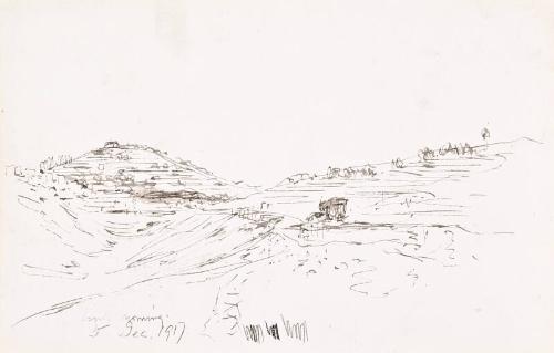 recto: Landscape, verso: Left Hand Side of Two Page Landscape watercolour - leaf from Sketchbook - War