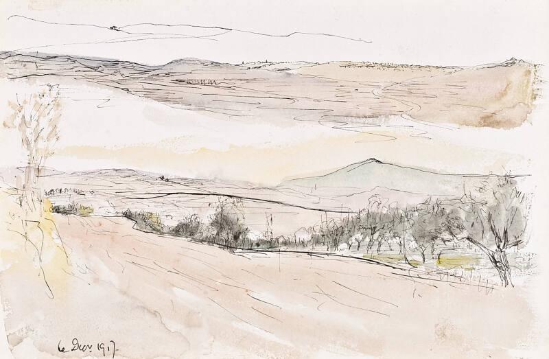 recto: Right Hand Side of Two Page Landscape watercolour, verso: Two Landscapes - leaf from Sketchbook - War