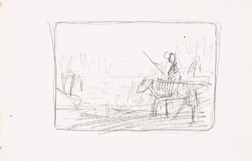 recto: pencil drawing of Horses and Riders, verso: Two sketches of a Soldier - leaf from Sketchbook - War