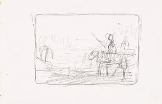 recto: pencil drawing of Horses and Riders, verso: Two sketches of a Soldier - leaf from Sketchbook - War