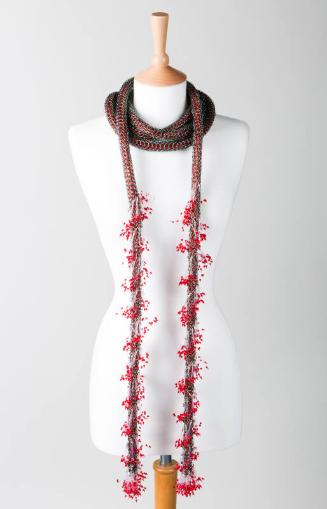 Red and Green Bobbin Knitted Necklace