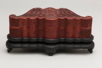 Chinese Bat-Shaped Cinnabar Lacquer Box with Cover on Stand