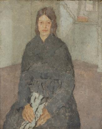 Seated Girl Holding a Piece of Sewing