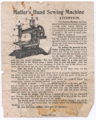 Instruction leaflet for Miniature Sewing Machine 