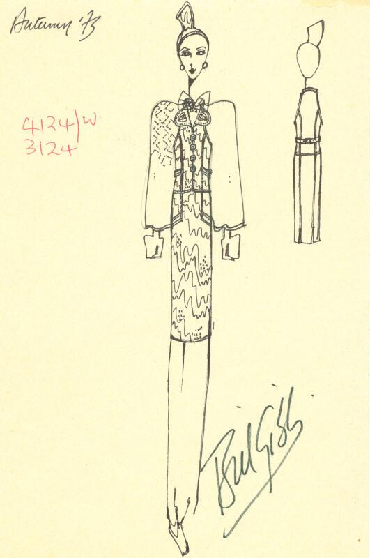Drawing of Top and Skirt for Autumn 1973 Collection