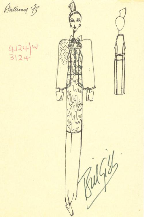 Drawing of Top and Skirt for Autumn 1973 Collection