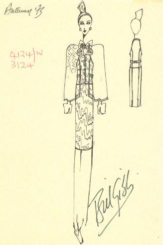 Drawing of Top and Skirt for Autumn 1973 Collection