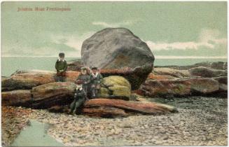 Four young boys on beach at Johnnie Moat, Prestonpans 