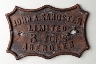 Maker’s Plate from Hand Crane of 3 Ton Capacity by John A Sangster Aberdeen Limited