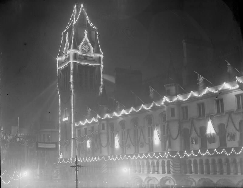 Aberdeen Town House, Decorated With Lights for Royal Visit.  Photographed by George Fraser