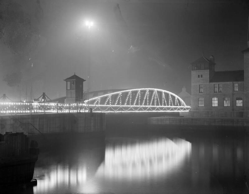 Regent Bridge, Decorated With Lights for Royal Visit.  Photographed by George Fraser