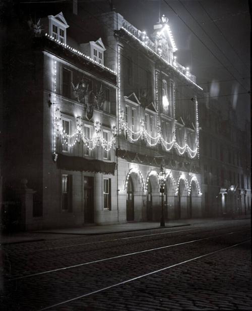 Aberdeen Fire Station, Decorated With Lights for Royal Visit.  Photographed by George Fraser 