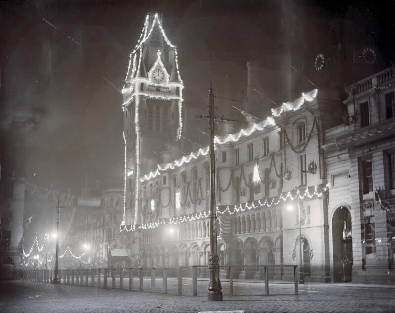 Aberdeen Town House, Decorated With Lights for Royal Visit.  Photographed by George Fraser