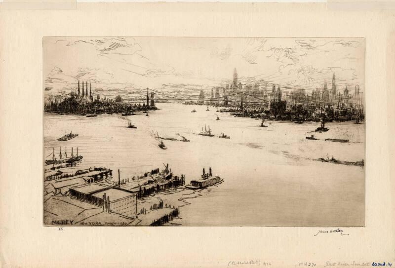 East River Sunset In New York by James McBey