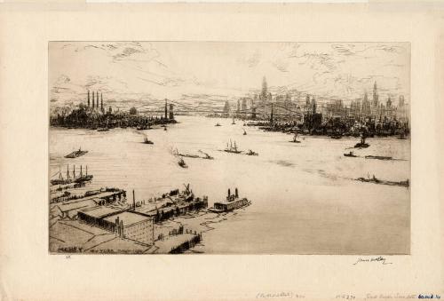 East River Sunset In New York by James McBey