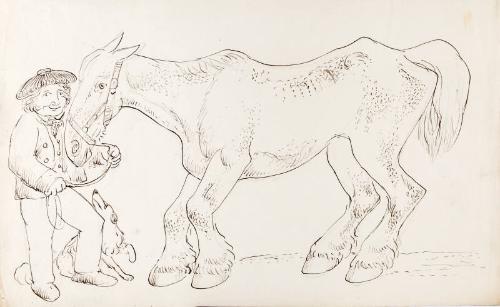 A Groom With His Dog and Horse