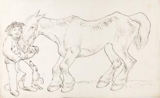 A Groom With His Dog and Horse
