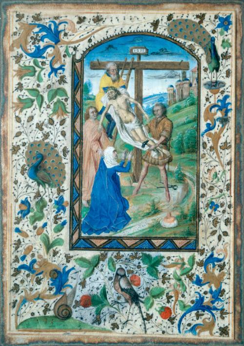 The Deposition - One Of Four Illuminated Pages From A Book Of Hours by unknown artist