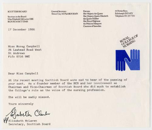 From the RCN on the Death of Marget Husband