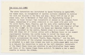 Matron Marget Husband, Royal Red Cross Medal Text