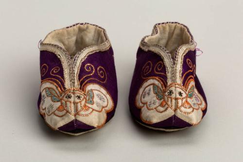 Chinese Purple and Gold Embroidered Shoes for Bound Feet