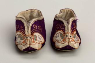 Chinese Purple and Gold Embroidered Shoes for Bound Feet