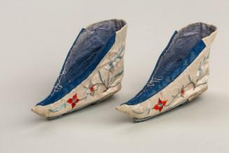Chinese Ivory and Blue Embroidered Shoes for Bound Feet