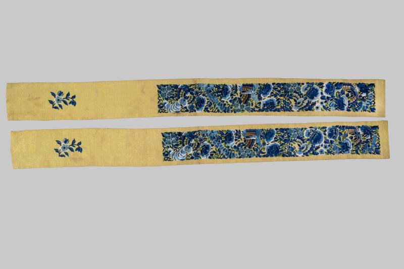 Pair of Chinese Yellow and Blue Embroidered Sleevebands