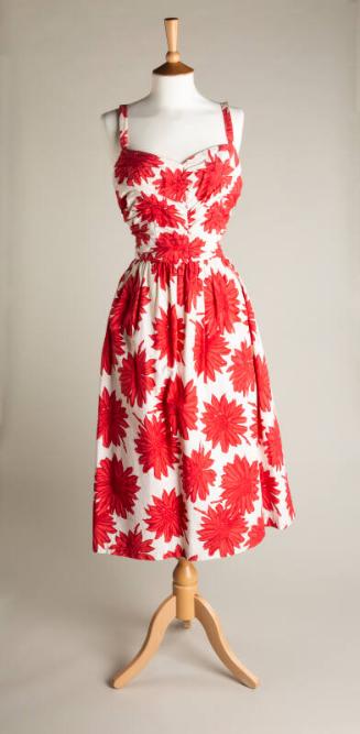 Red and White Floral Print Cotton Sun Dress