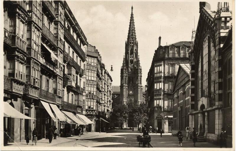 San Sebastian - View down street to a church (San Ignacio de Loyala) 