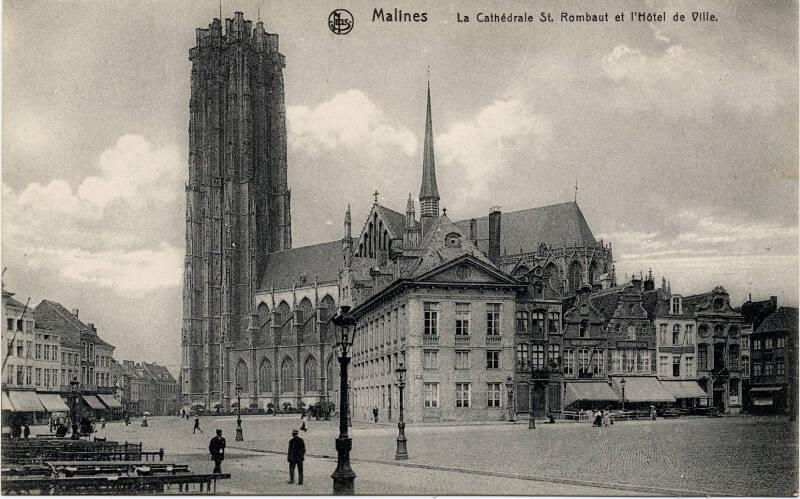 Maline - Street scene of cathedral and town hall 