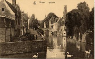 Bruges - View of river and swans (Quai Vert) 