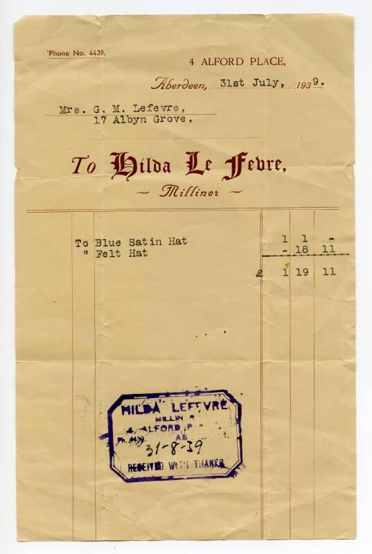 Hilda Le Fevre Receipt