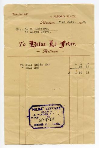 Hilda Le Fevre Receipt