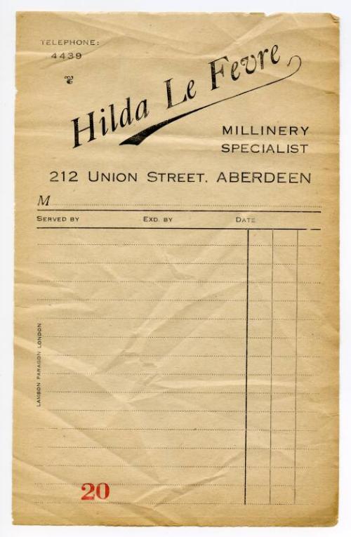 Hilda Le Fevre Receipt