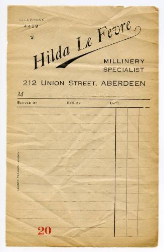 Hilda Le Fevre Receipt