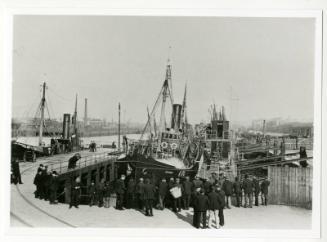 Black and white photograph Showing Pontoon Dock No. 2 C1908. The Trawler 'Ben Rossal' Is In Dock