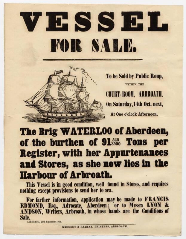 Aberdeen Brig "Waterloo" Bill Of Sale