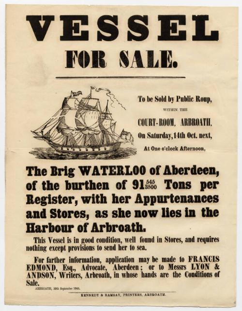 Aberdeen Brig "Waterloo" Bill Of Sale