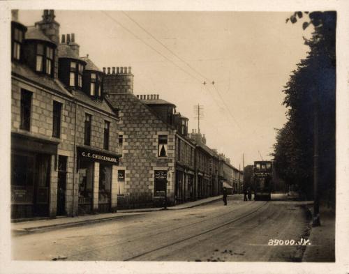 Black and white photograph Showing Cults High Street