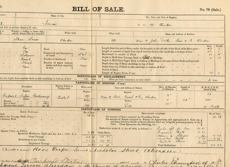 Bills of Sale For 3/64 Shares for the trawler Sunrise