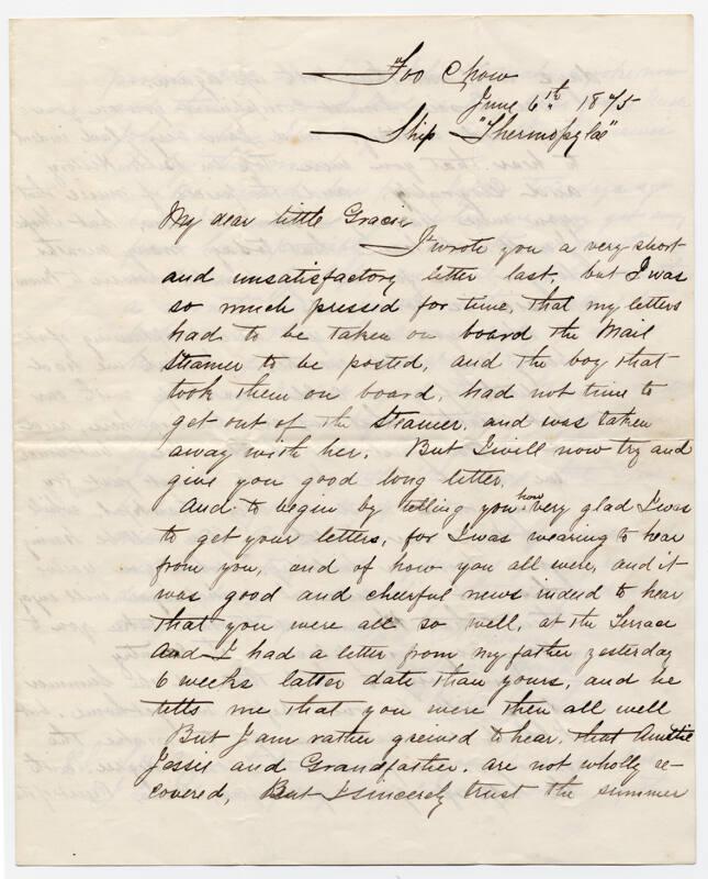 Private Letters written by Captain Charles Matheson to "My dear little Gracie"