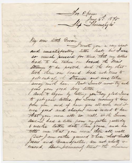 Private Letters written by Captain Charles Matheson to "My dear little Gracie"