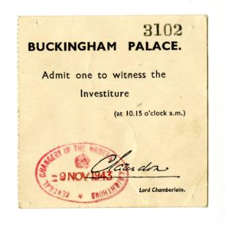 Admit one to witness the Investiture, Buckingham Palace