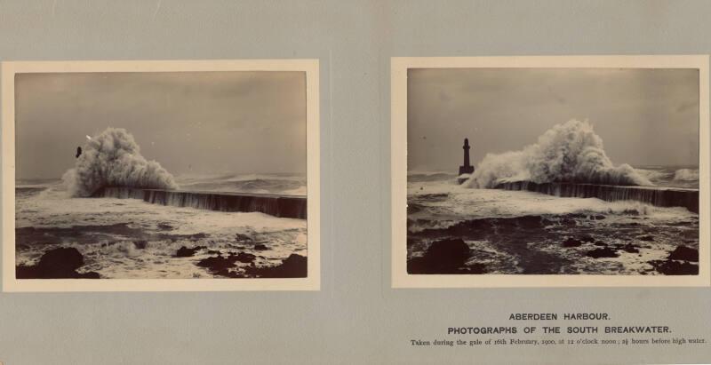 Photograph of card with three mounted photographs entitled "aberdeen harbour photographs of the…