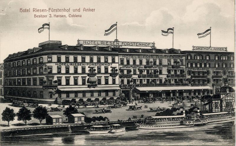 Coblenz - Exterior view of Hotel Riesen-Furstenhof and Anker 